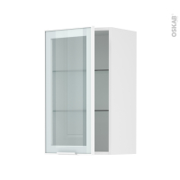 Meuble de cuisine - Haut ouvrant vitré - Façade blanche alu - 1 porte - L40 x H70 x P37 cm - SOKLEO