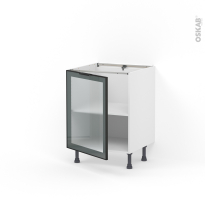 Meuble de cuisine - Bas vitré - Façade noire alu - 1 porte - L60 x H70 x P58 cm - SOKLEO
