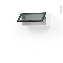 Meuble de cuisine - Haut abattant vitré - Façade noire alu - 1 porte - L80 x H35 x P37 cm - SOKLEO