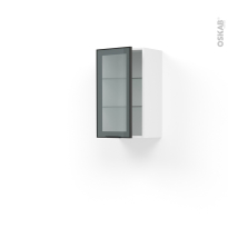 Meuble de cuisine - Haut ouvrant vitré - Façade noire alu - 1 porte - L40 x H70 x P37 cm - SOKLEO