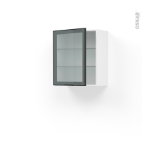 Meuble de cuisine - Haut ouvrant vitré - Façade noire alu - 1 porte - L60 x H70 x P37 cm - SOKLEO