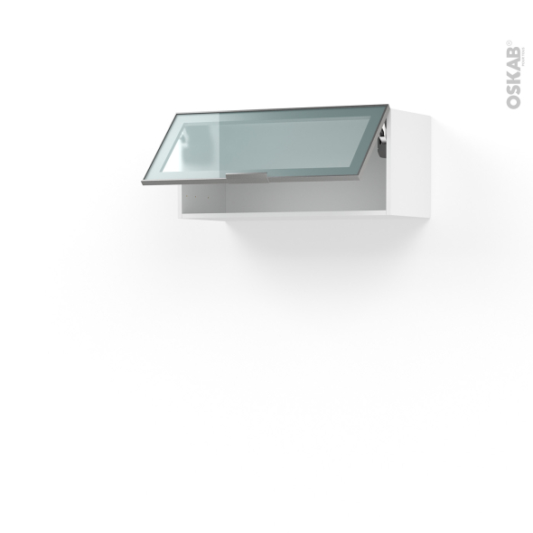 Meuble de cuisine - Haut abattant vitré - Façade alu - 1 porte - L80 x H35 x P37 cm - SOKLEO