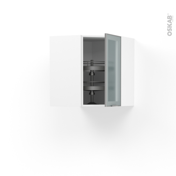 Meuble de cuisine - Angle haut vitré - Façade alu - Tourniquet 1 porte N°19 L40 cm - L65 x H70 x P37 cm - SOKLEO