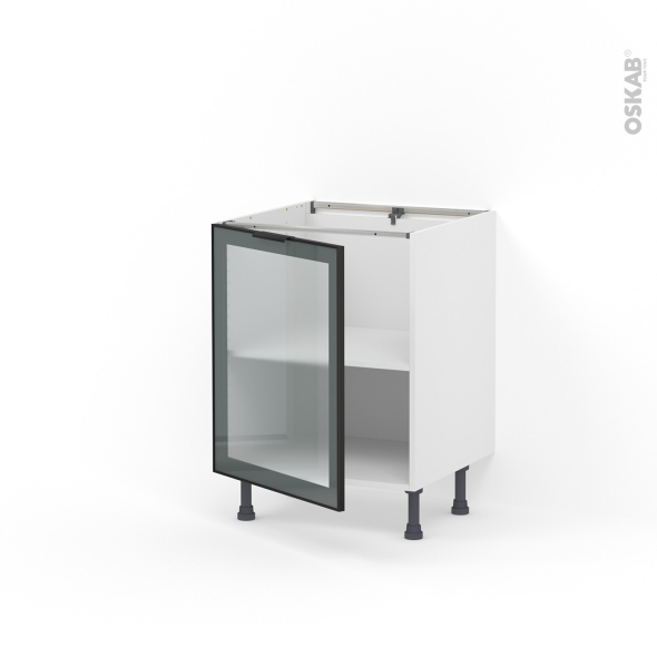 Meuble de cuisine - Bas vitré - Façade noire alu - 1 porte - L60 x H70 x P58 cm - SOKLEO