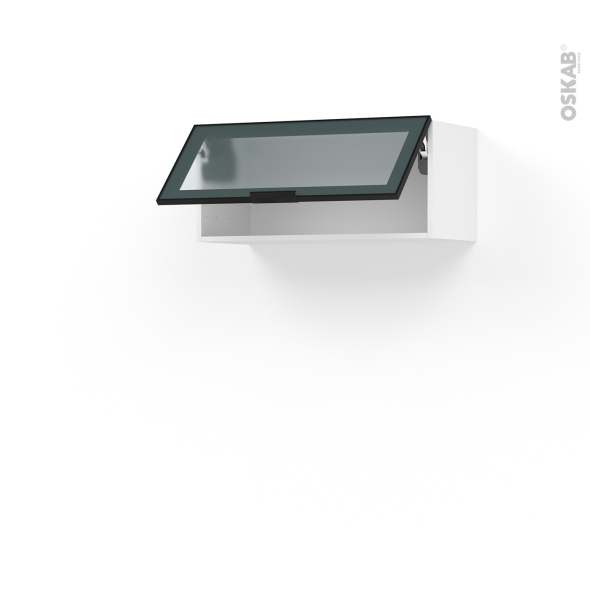 Meuble de cuisine - Haut abattant vitré - Façade noire alu - 1 porte - L80 x H35 x P37 cm - SOKLEO