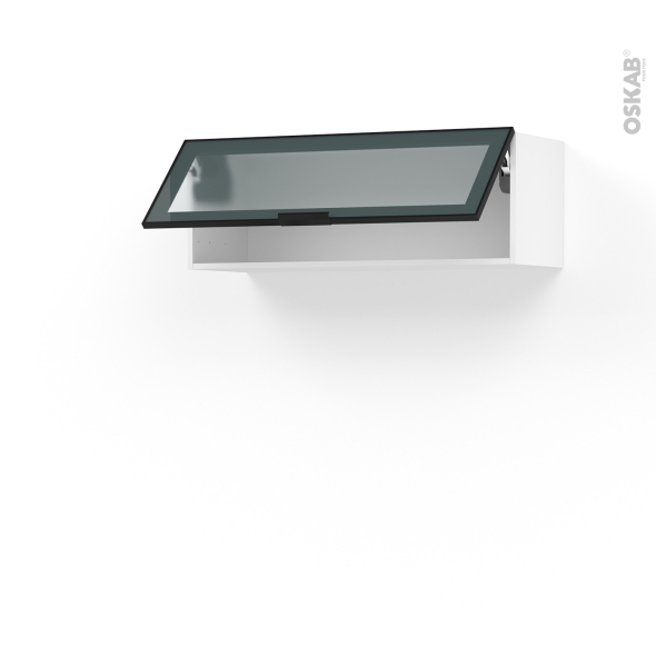 Meuble de cuisine - Haut abattant vitré - Façade noire alu - 1 porte - L100 x H35 x P37 cm - SOKLEO