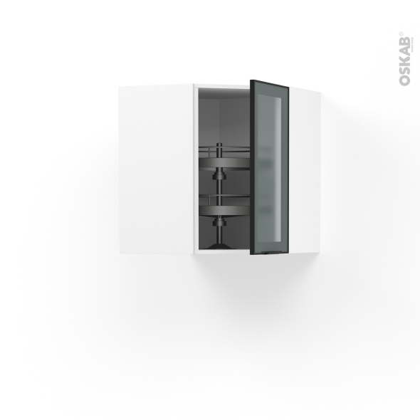 Meuble de cuisine - Angle haut vitré - Façade noire alu - Tourniquet 1 porte N°19 L40 cm - L65 x H70 x P37 cm - SOKLEO