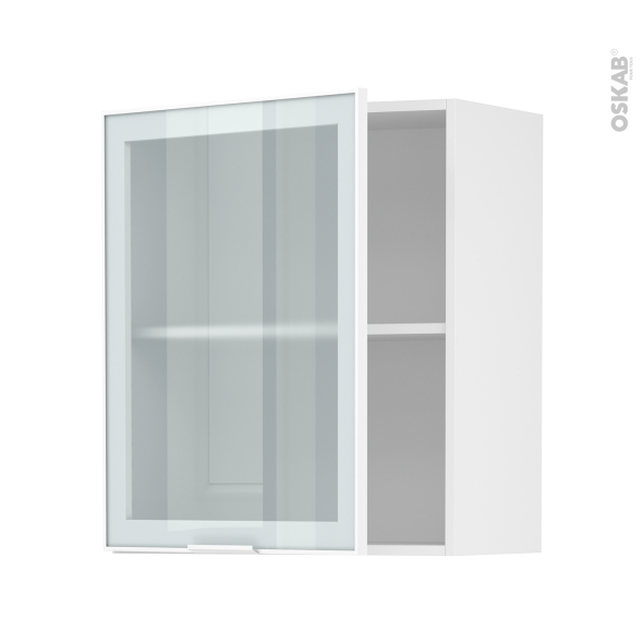 Meuble de cuisine - Haut ouvrant vitré - Façade blanche alu - 1 porte - L60 x H70 x P37 cm - SOKLEO