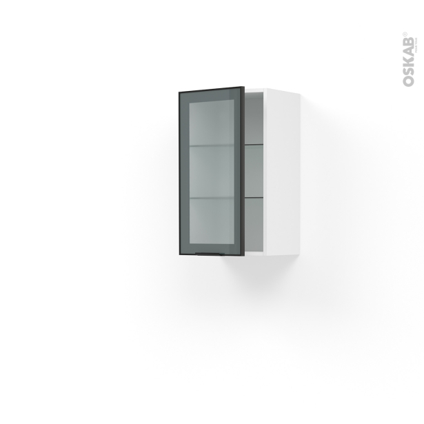 Meuble de cuisine Haut ouvrant vitré <br />Façade noire alu, 1 porte, L40 x H70 x P37 cm, SOKLEO 