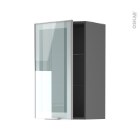 Meuble de cuisine gris - Haut ouvrant vitré - Façade alu - 1 porte - L40 x H70 x P37 cm - SOKLEO