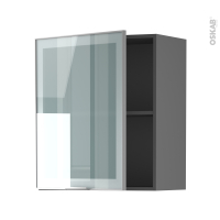 Meuble de cuisine gris - Haut ouvrant vitré - Façade alu - 1 porte - L60 x H70 x P37 cm - SOKLEO