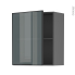 #Meuble de cuisine gris Haut ouvrant vitré <br />Façade noire alu, 1 porte, L60 x H70 x P37 cm, SOKLEO 