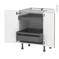 Meuble de cuisine - Bas - OKA Chêne - 2 portes 2 tiroirs à l'anglaise - L60 x H70 x P58 cm