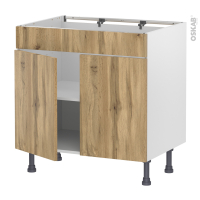 Meuble de cuisine - Bas - Faux tiroir haut - OKA Chêne - 2 portes - L80 x H70 x P58 cm