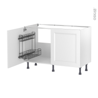 Meuble de cuisine - Sous évier - STATIC Blanc - 2 portes lessiviel - L120 x H70 x P58 cm