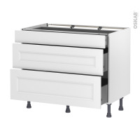 Meuble de cuisine - Casserolier - STATIC Blanc - 3 tiroirs - L100 x H70 x P58 cm