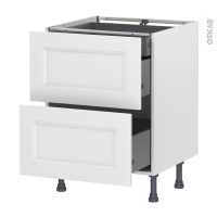 Meuble de cuisine - Casserolier - STATIC Blanc - 2 tiroirs 1 tiroir à l'anglaise - L60 x H70 x P58 cm