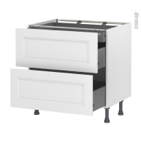 Meuble de cuisine - Casserolier - STATIC Blanc - 2 tiroirs 1 tiroir à l'anglaise - L80 x H70 x P58 cm