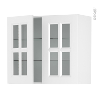Meuble de cuisine - Haut ouvrant vitré - STATIC Blanc - 2 portes - L80 x H70 x P37 cm