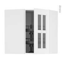 Meuble de cuisine - Angle haut vitré - STATIC Blanc - Tourniquet 1 porte N°83 L40 cm - L65 x H70 x P37 cm