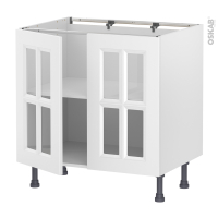 Meuble de cuisine - Bas vitré - STATIC Blanc - 2 portes - L80 x H70 x P58 cm