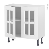 Meuble de cuisine - Bas vitré - STATIC Blanc - 2 portes - L80 x H70 x P37 cm