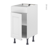 Meuble de cuisine - Bas - Faux tiroir haut - STATIC Blanc - 1 porte  - L40 x H70 x P58 cm
