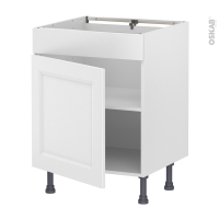 Meuble de cuisine - Bas - Faux tiroir haut - STATIC Blanc - 1 porte - L60 x H70 x P58 cm