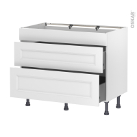 Meuble de cuisine - Casserolier - Faux tiroir haut - STATIC Blanc - 2 tiroirs - L100 x H70 x P58 cm