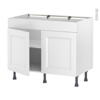 Meuble de cuisine - Bas - Faux tiroir haut - STATIC Blanc - 2 portes - L100 x H70 x P58 cm