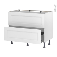 Meuble de cuisine - Casserolier - Faux tiroir haut - STATIC Blanc - 1 tiroir - L100 x H70 x P58 cm