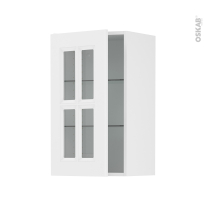 Meuble de cuisine - Haut ouvrant vitré - STATIC Blanc - 1 porte - L40 x H70 x P37 cm