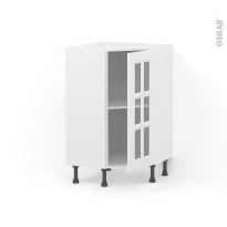 Meuble de cuisine - Angle bas vitré - STATIC Blanc - 1 porte n°84 L40 cm - L65 x H92 x P37cm