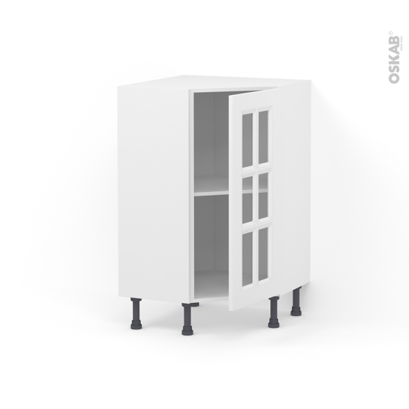 Meuble de cuisine - Angle bas vitré - STATIC Blanc - 1 porte n°84 L40 cm - L65 x H92 x P37cm