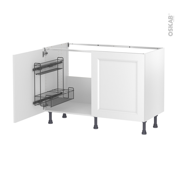 Meuble de cuisine Sous évier <br />STATIC Blanc, 2 portes lessiviel, L120 x H70 x P58 cm 