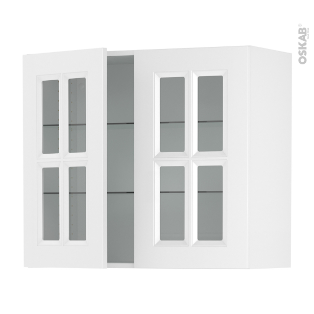 Meuble de cuisine Haut ouvrant vitré <br />STATIC Blanc, 2 portes, L80 x H70 x P37 cm 