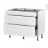 #Meuble de cuisine Casserolier <br />STATIC Blanc, 3 tiroirs, L100 x H70 x P58 cm 