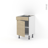 Meuble de cuisine - Bas - STILO Noyer Blanchi - 1 porte 1 tiroir  - L50 x H70 x P58 cm