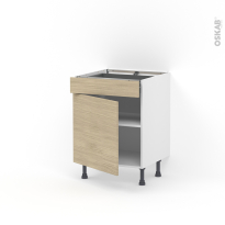 Meuble de cuisine - Bas - STILO Noyer Blanchi - 1 porte 1 tiroir - L60 x H70 x P58 cm