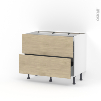 Meuble de cuisine - Casserolier - STILO Noyer Blanchi - 2 tiroirs - L100 x H70 x P58 cm