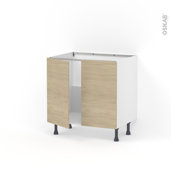 Meuble de cuisine - Sous évier - STILO Noyer Blanchi - 2 portes - L80 x H70 x P58 cm