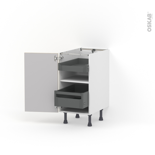 Meuble de cuisine - Bas - STILO Noyer Blanchi - 2 tiroirs à l'anglaise - L40 x H70 x P58 cm