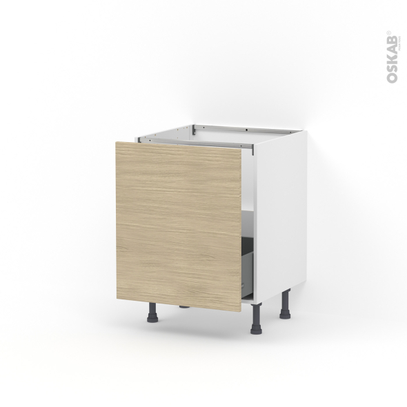 Meuble de cuisine - Sous évier - STILO Noyer Blanchi - 1 porte coulissante - L60 x H70 x P58 cm