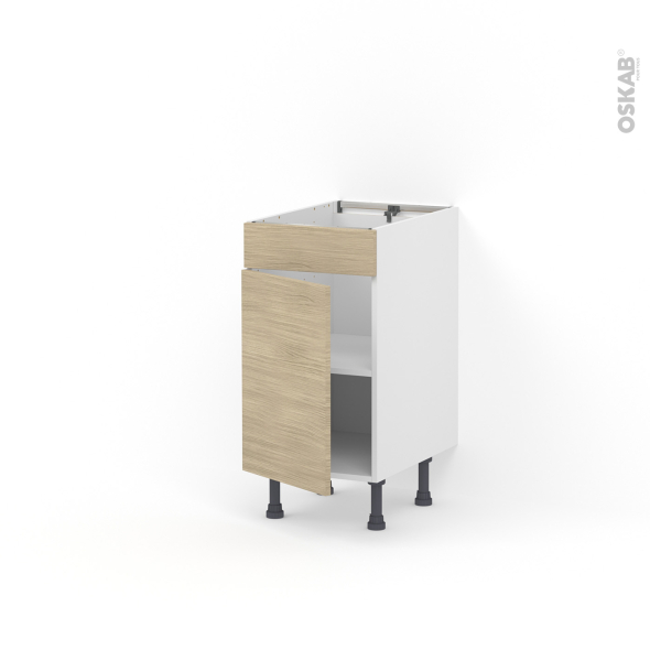 Meuble de cuisine - Bas - Faux tiroir haut - STILO Noyer Blanchi - 1 porte  - L40 x H70 x P58 cm