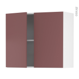 Meuble de cuisine - Haut ouvrant - TIA Rouge terracotta - 2 portes - L80 x H70 x P37 cm