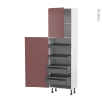 Colonne de cuisine N°2127 - Armoire de rangement - TIA Rouge terracotta - 4 tiroirs à l'anglaise - L60 x H195 x P37 cm