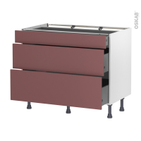 Meuble de cuisine - Casserolier - TIA Rouge terracotta - 3 tiroirs - L100 x H70 x P58 cm