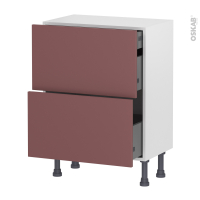 Meuble de cuisine - Casserolier - TIA Rouge terracotta - 2 tiroirs 1 tiroir à l'anglaise - L60 x H70 x P37 cm