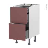 Meuble de cuisine - Casserolier - TIA Rouge terracotta - 2 tiroirs 1 tiroir à l'anglaise - L40 x H70 x P58 cm