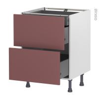 Meuble de cuisine - Casserolier - TIA Rouge terracotta - 2 tiroirs 1 tiroir à l'anglaise - L60 x H70 x P58 cm
